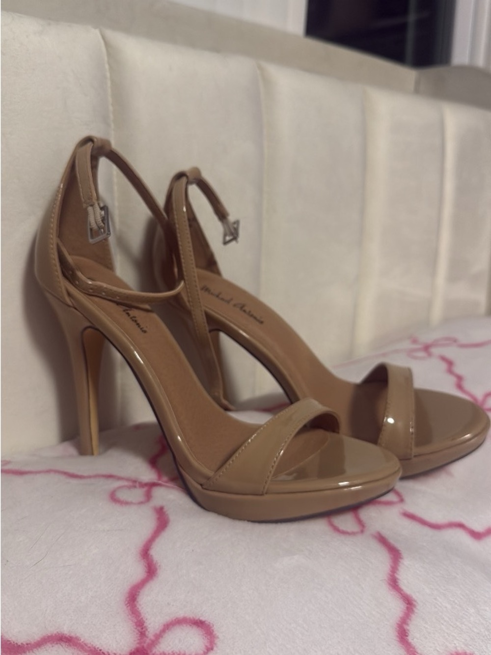 Michael Antonio Ankle-Strap High Heel Sandals in Nude 7.5